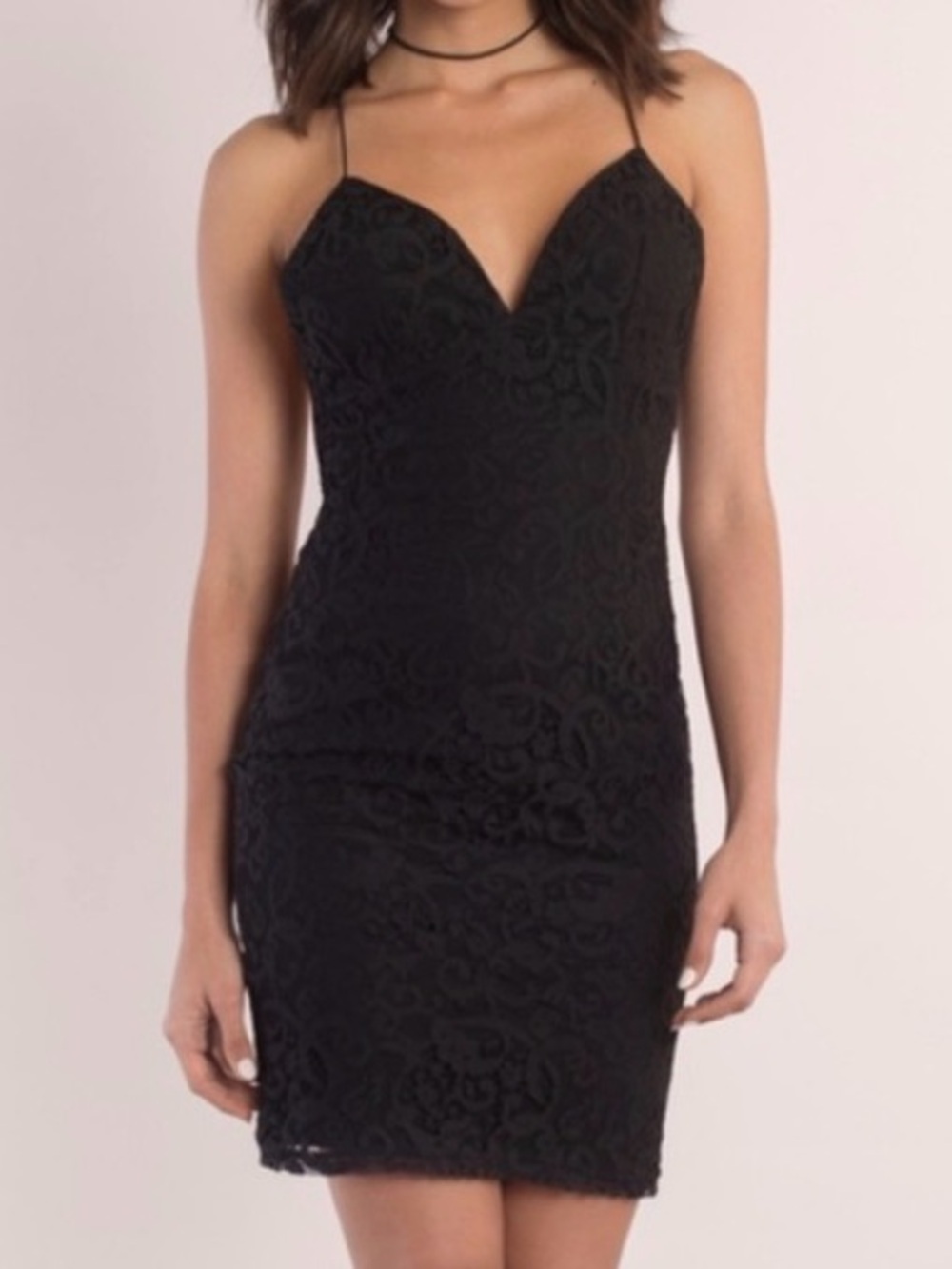 Tobi Black Lace Dress Spaghetti Strap Sz Small